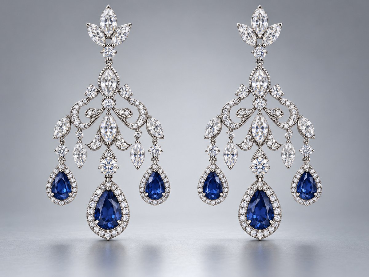 Chandelier diamond and sapphire earrings