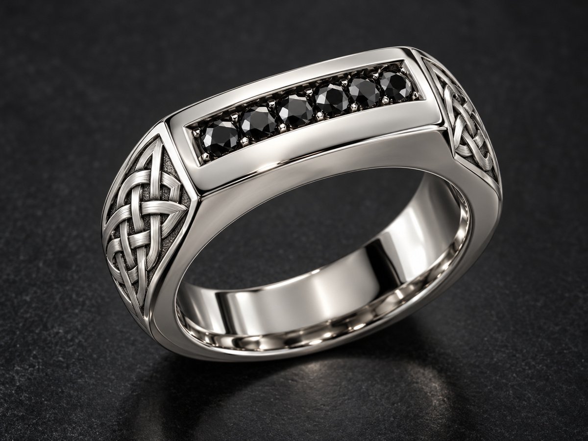 Men's platinum band with black diamonds